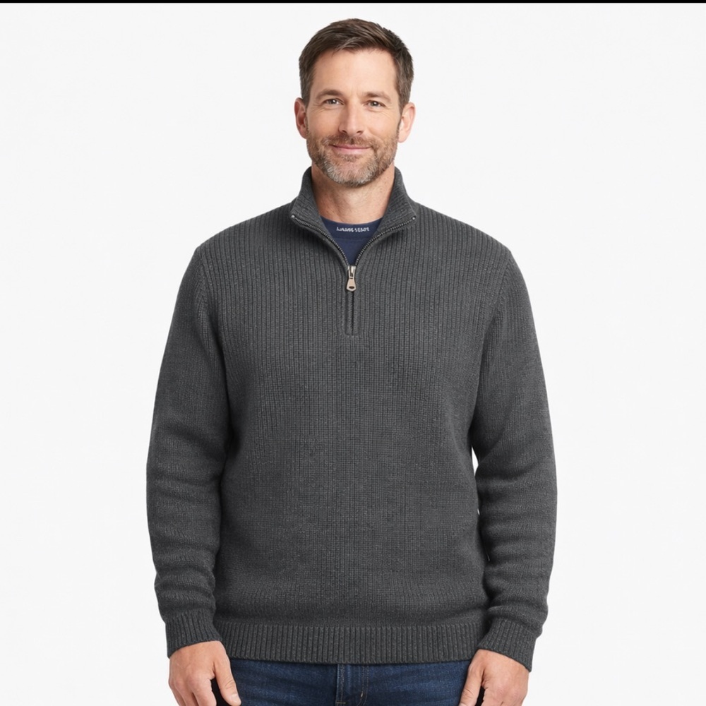 Lands' End Men's 1/4 Quarter Zip Sweater Ribbed XL Charcoal Gray